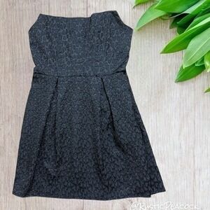 Storia Mini Strapless Dress Womens Large Black Jacquard Hearts Corset Style Back